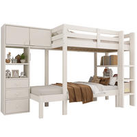 ETAGENBETT aus Massivholz und MDF 90x200 cm Weiß mit Nachtlicht, Schrank, Regal und Schubladen - Weiß, Metall (90/200cm) - Modfu