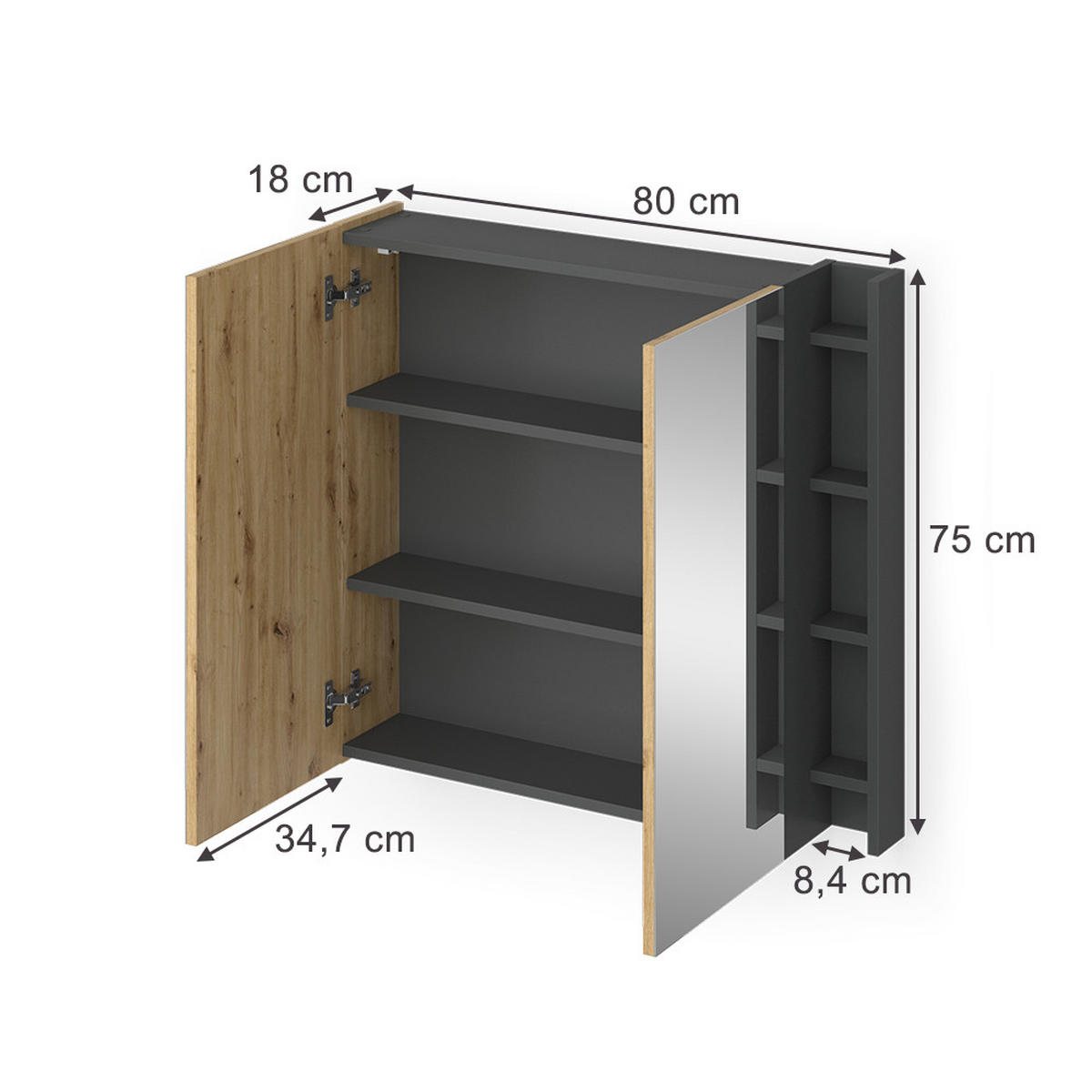 KOUPELNOVÁ ZRCADLOVÁ SKŘÍŇKA Edelin Artisan - antracitová, kompozitní dřevo (80/75/18cm) - Vicco