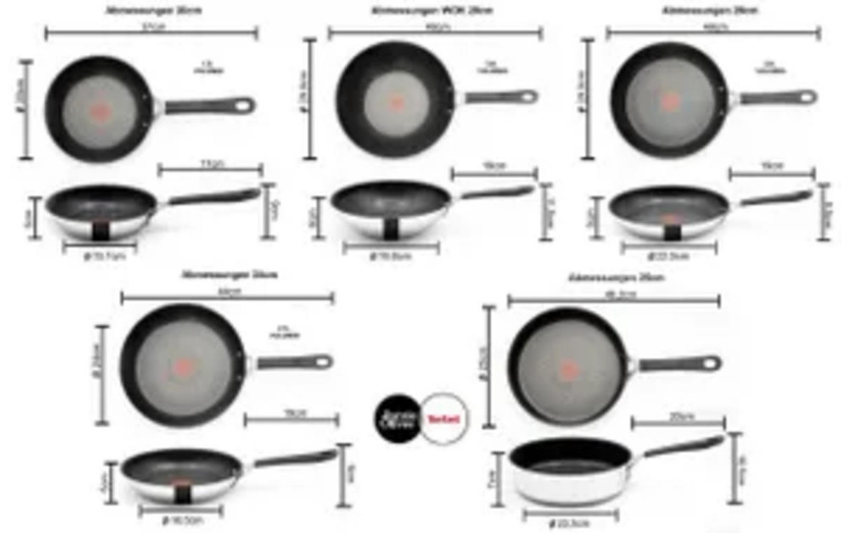 PFANNENSET Edelstahl E30 Jamie Oliver 8-teilig – Bratpfannen Ø20/24/28 cm, Schmorpfanne Ø25 cm, Wok Ø28 cm, Glasdeckel, Pfannenwender, Filzschoner - Schwarz, Keramik/Metall - Tefal