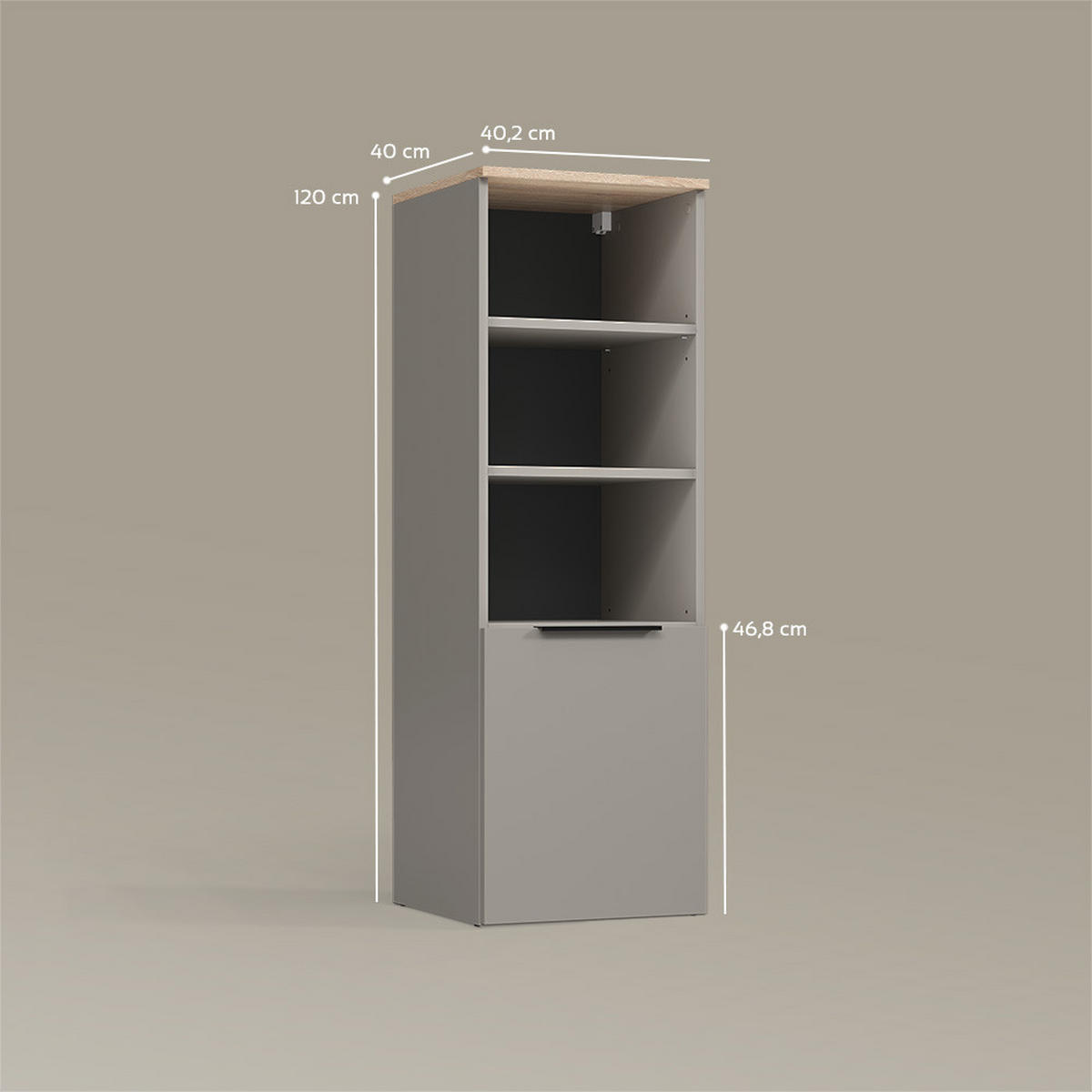 UNIVERSALSCHRANK Piave Greige mit einer Tür - Greige, Holzwerkstoff (40.2/120/40cm) - Livinity®