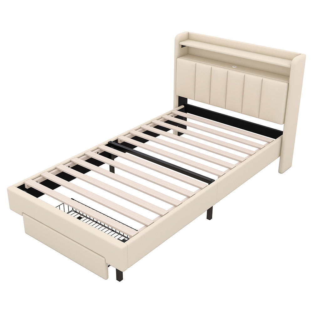 POLSTERBETT 90/200 cm in Beige mit LED-Wärmelampe - Beige, Holz/Textil (90/200cm)