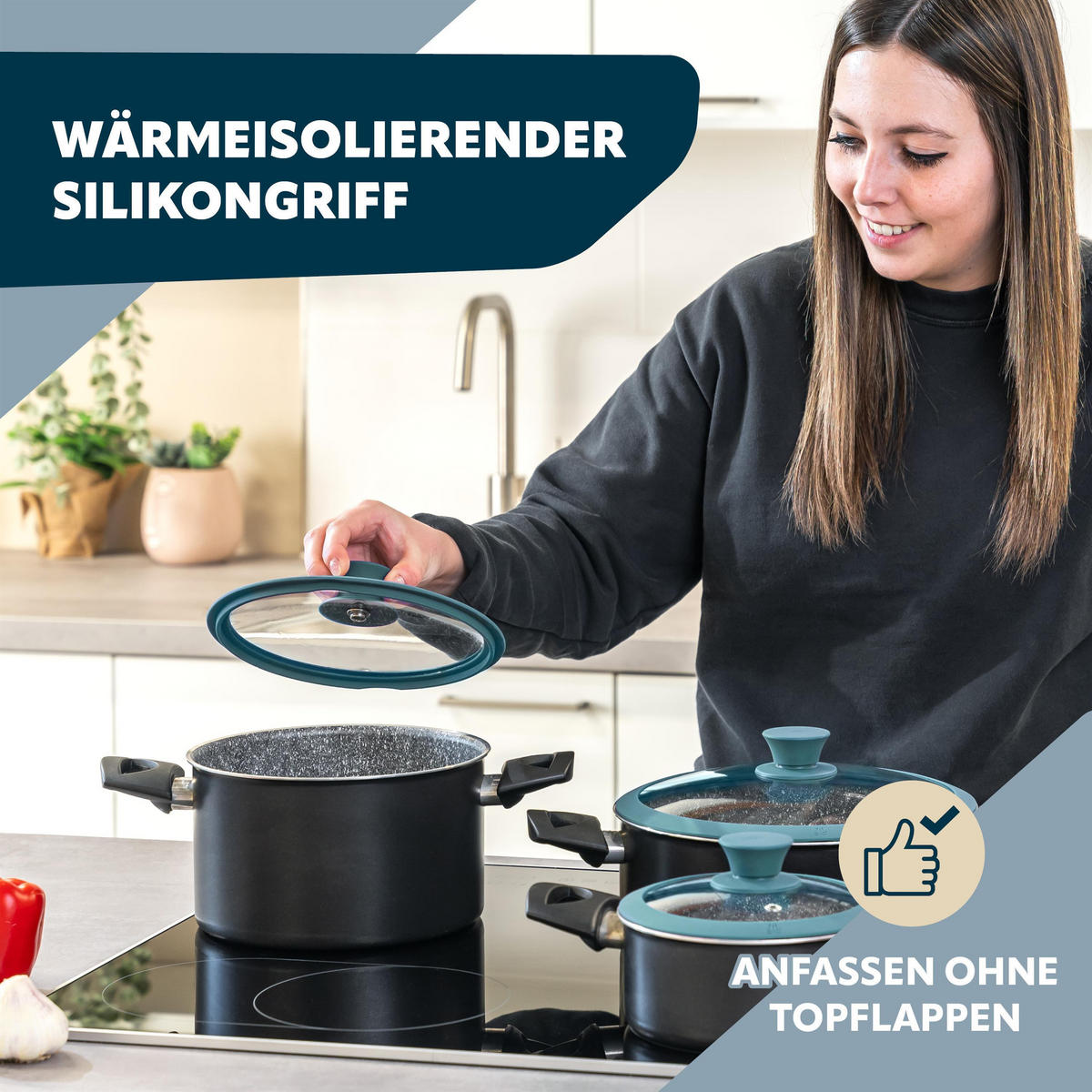 GLASDECKEL mit Silikonrand 20 cm blau - Blau, Glas (20/20/4cm) - bremermann