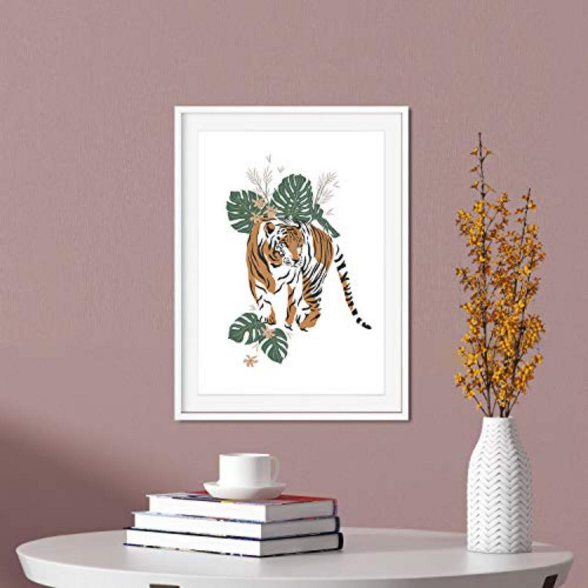 POSTER Set mit 4 tiere Tiger Leopard Tiere, Blumen und Pflanzen des Dschungels A4 Rahmenlos - Klar, Papier (29.7/3cm) - Nacnic