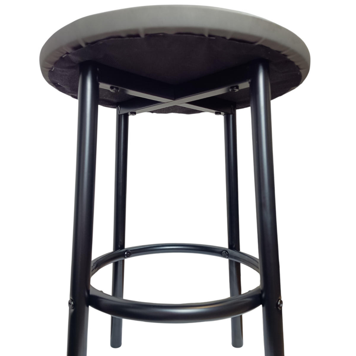 BARHOCKER 2er Set Kunstleder Metall Grau schwarz rund 35x35x48 cm - Schwarz/Grau, Metall (35/48/35cm) - Begryf