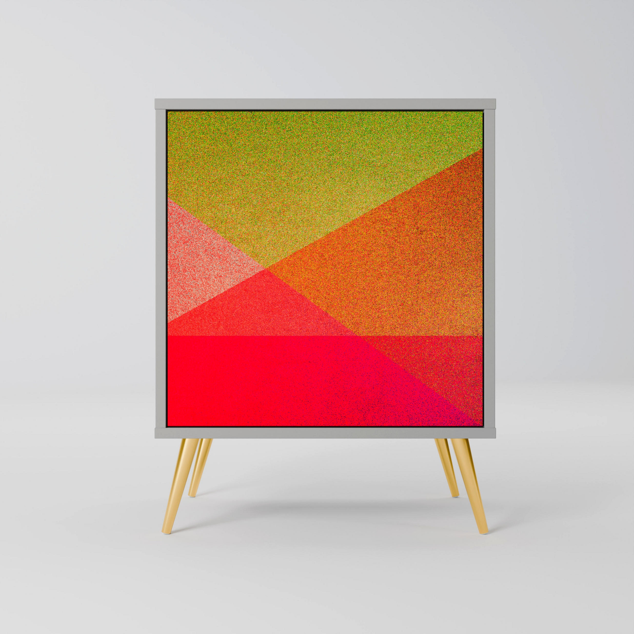 SIDEBOARD VIVID GEOMETRY, Grau, 57,5x42x75,5 cm, Goldfarbene Metallfüße - Goldfarben/Multicolor, Holzwerkstoff/Metall (57.5/75.5/42cm) - SpaceRebels