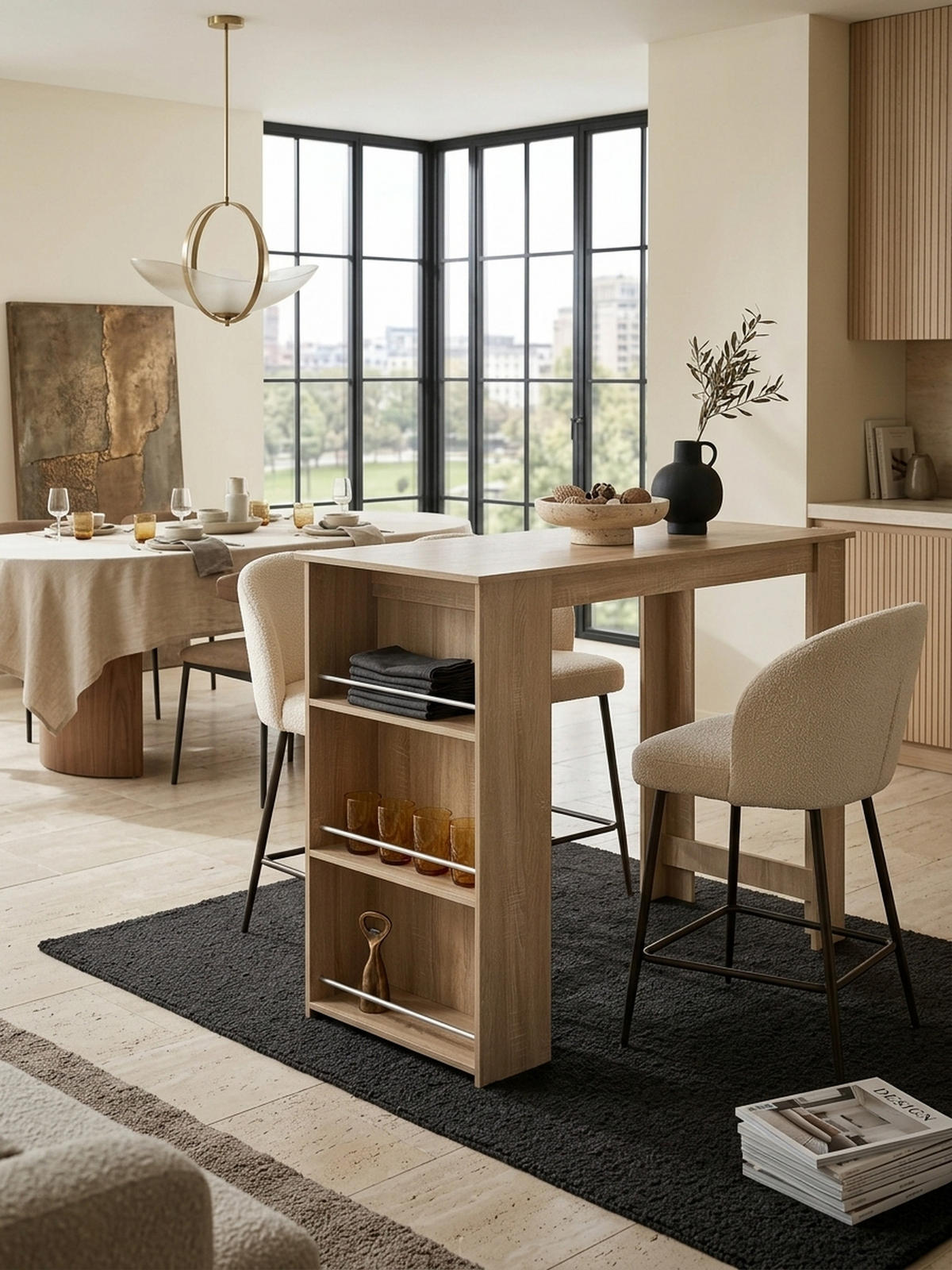 KÜCHENTRESEN GANDER Edelstahl 3 Fächer Ablage, Beige 120x60x107 cm - Beige, Holz/Metall (60/120/107cm) - KADIMA DESIGN