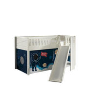 HOCHBETT mit Rutsche Karyl Massivholz Weiß Textilset Rakete - Türkis/Weiß, Holz (90/200cm) - 58aufmkessel