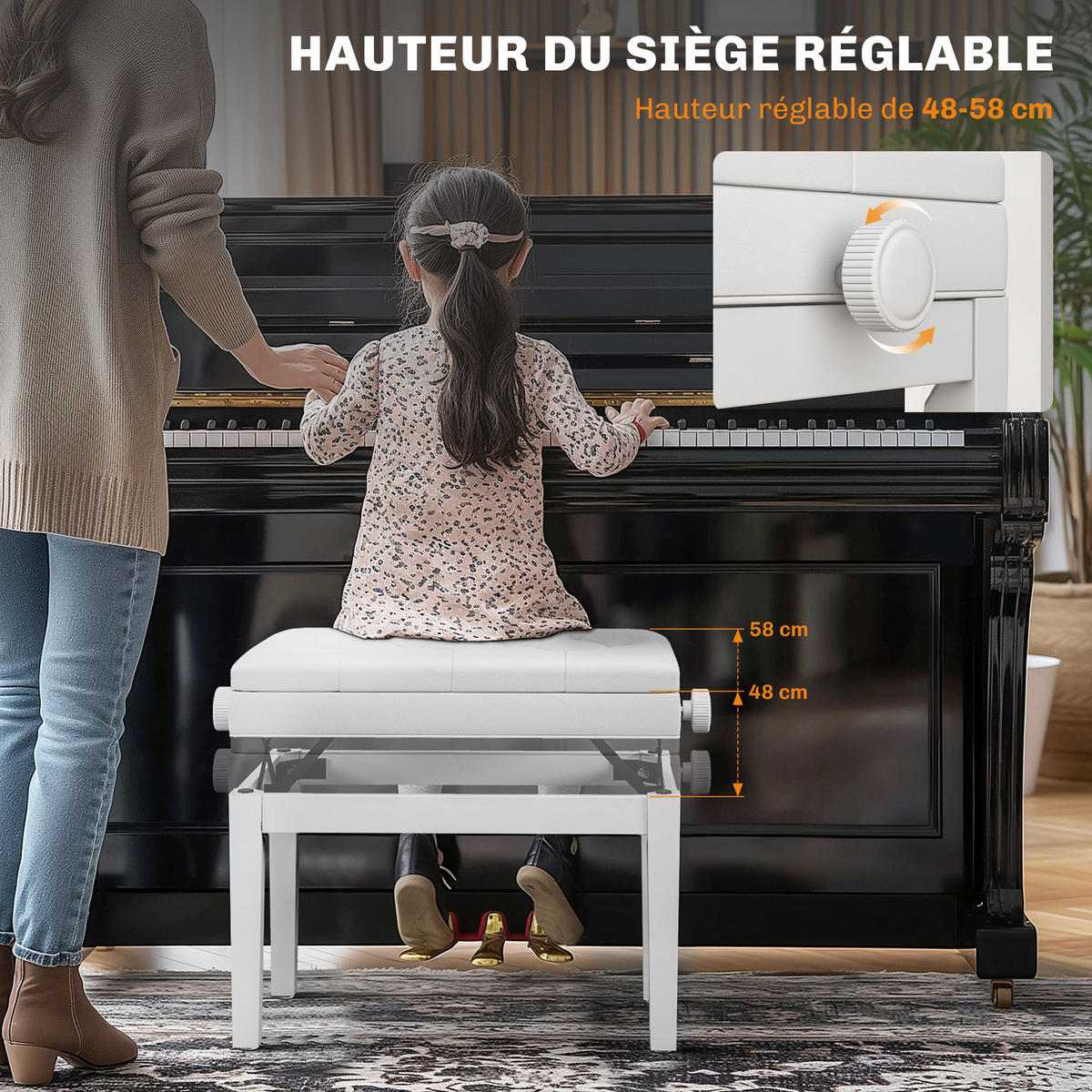HOCKER DE-16416 höhenverstellbar mit Staufach Weiß - Weiß, Holzwerkstoff (33/58/55cm) - ComfortXL