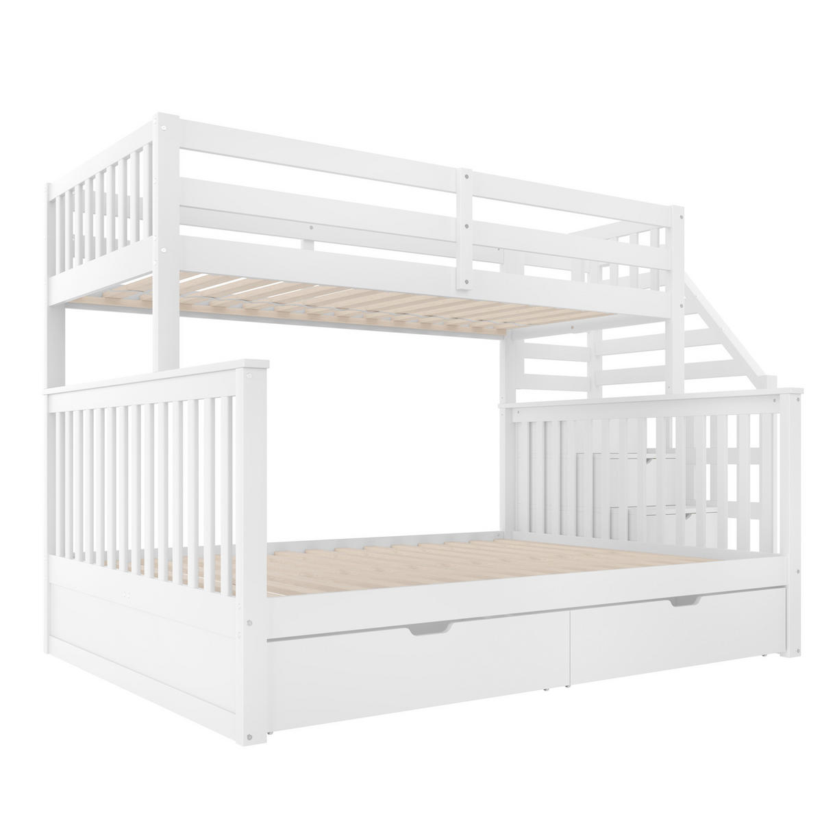 ETAGENBETT aus Kiefer 90x200/140x200 cm Weiß mit Schubladen, Stauraum, Leiter und Sicherheitsgeländer - Weiß, Holzwerkstoff (90/200cm) - Modfu