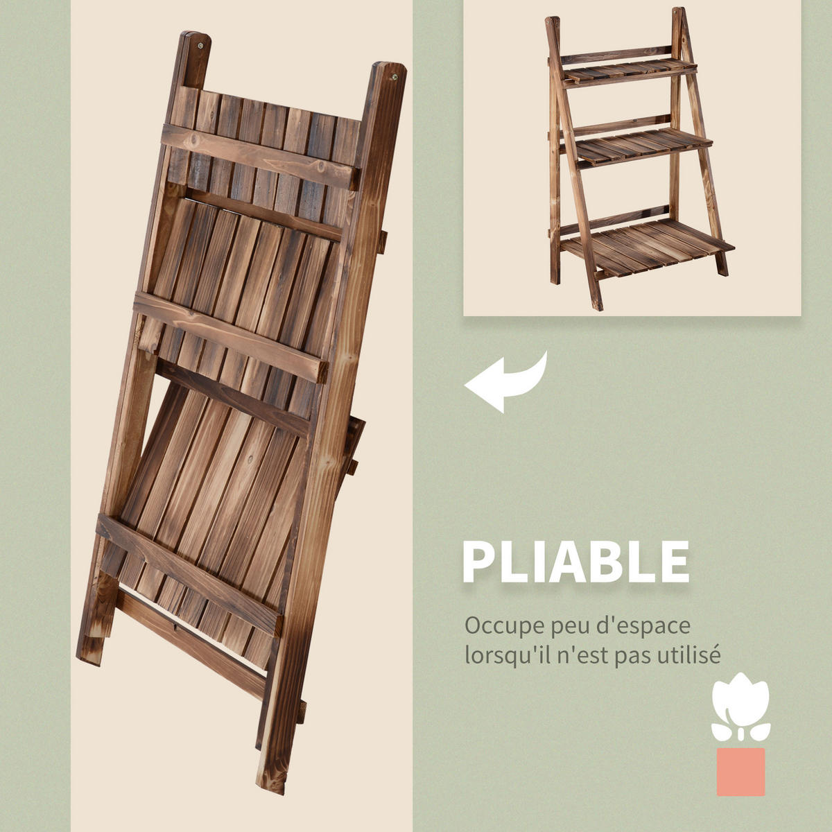 BLUMENTREPPE DE-12127 3-stufig, klappbar, pyramidenförmig Braun - Braun, Holz (37/93/60cm) - ComfortXL