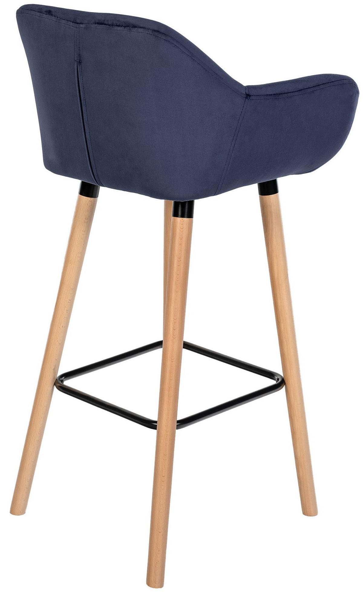 BARHOCKER Samt dunkelblau - Eukalyptusholzfarben/Dunkelblau, Holz/Textil (51/101/50cm) - CLP