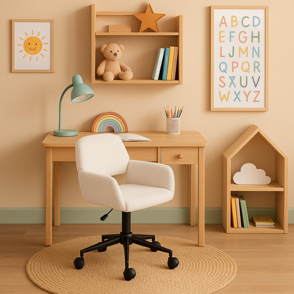 KINDERDREHSTUHL Stoffbezug höhenverstellbar & 360° drehbar - Beige, Holzwerkstoff/Textil (56.5/84.5/57.5cm) - Urban Meuble
