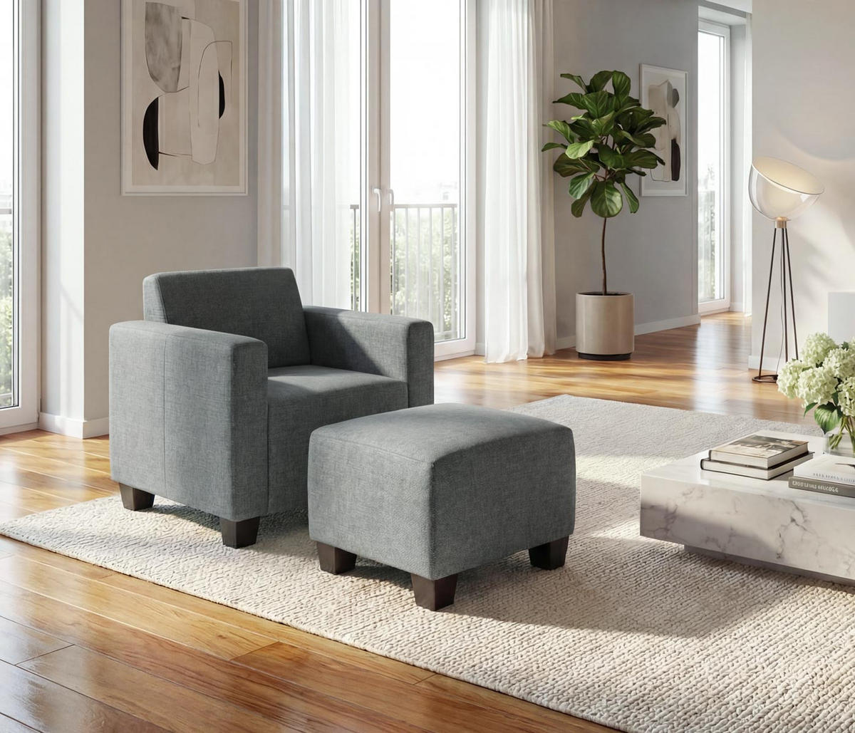SESSEL MIT OTTOMANE Grau - Grau, Textil (58/76/58cm) - MCW