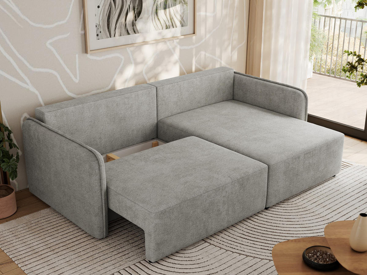 ECKSCHLAFSOFA MESTO L Hellgrau Struktur - rechts - Hellgrau/Schwarz, Kunststoff/Textil (147/227cm) - MKS