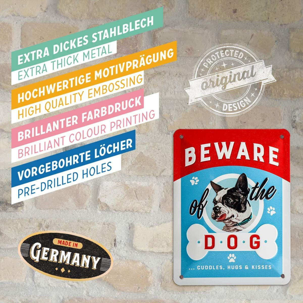 BLECHSCHILD 15/20 cm Animal Club Beware Of The Dog - Multicolor, Metall (15/20/0.5cm) - Nostalgic-Art