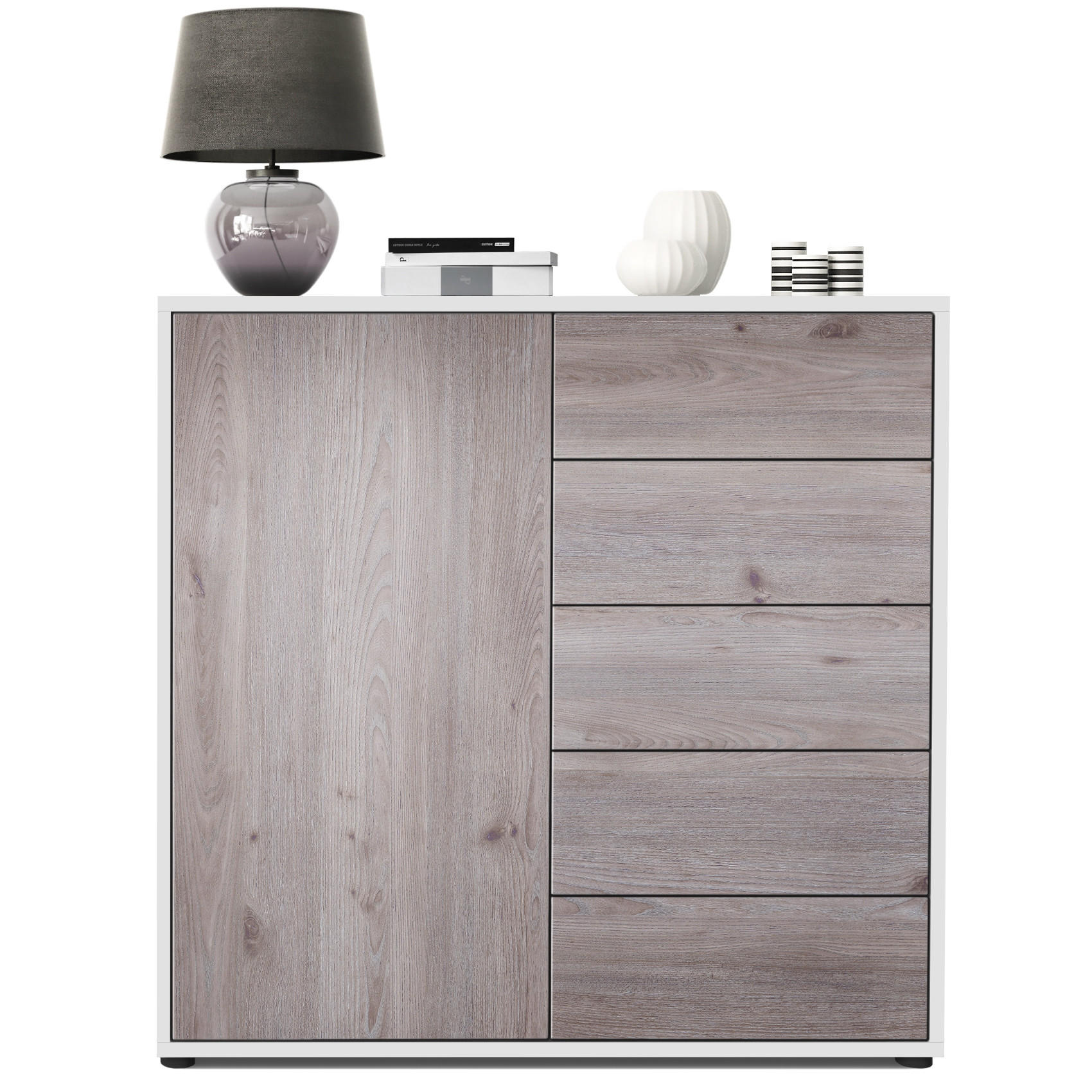 KOMMODE Ben Front in Eiche Nordic - Silbereichenfarben, Holzwerkstoff (79/74/36cm) - Vladon