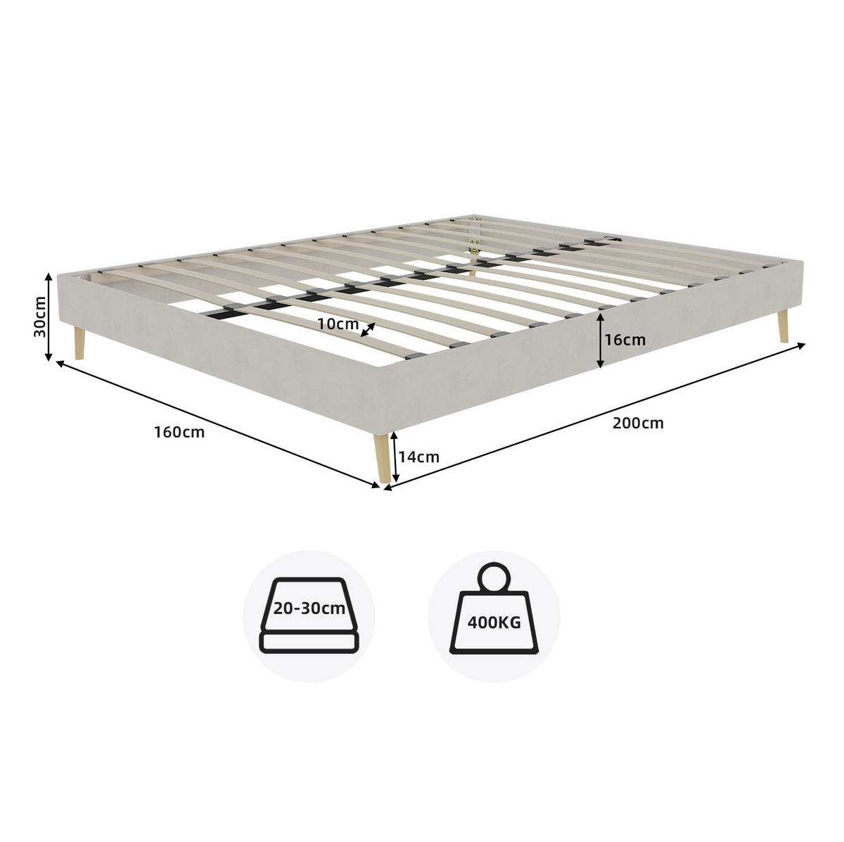 POLSTERBETT 160/200 cm Beige aus Stoff und Metall mit Lattenrost - Beige, Textil (160/200cm) - OKWISH