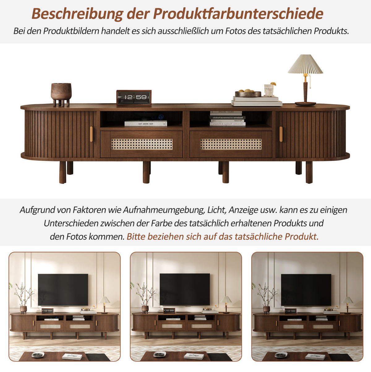 TV-LOWBOARD aus MDF 170x40x40 cm Dunkle Eiche mit 2 Schubladen, 2 Schiebetüren und ovaler Form - Braun, Holzwerkstoff (170/40/40cm) - Modfu