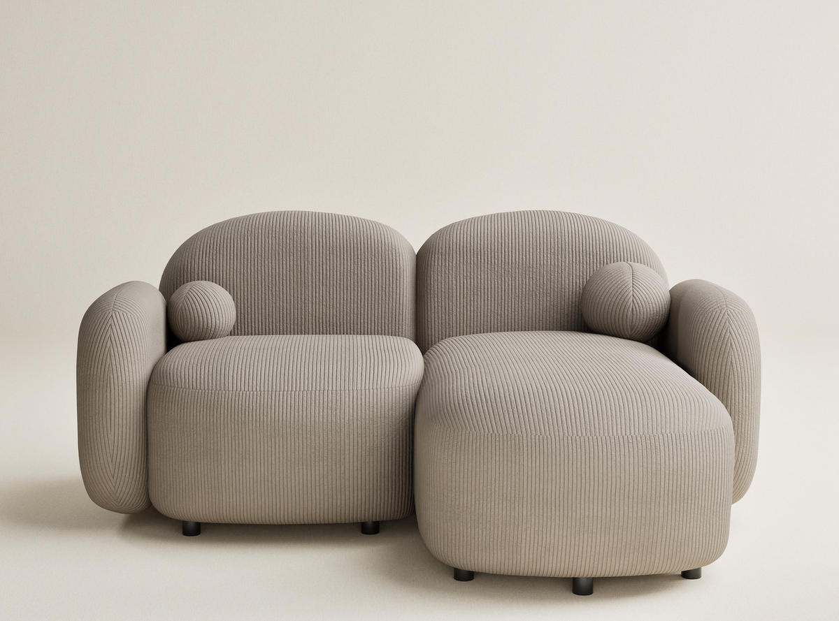 ECKSOFA Bahama Beige Samtstoff - Beige/Schwarz, Holz/Holzwerkstoff (190/146cm) - Maison de Reve