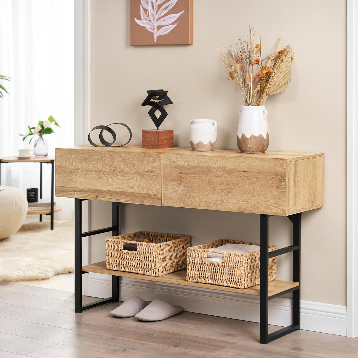 KONSOLENTISCH Varberg - Eichefarben, Holzwerkstoff/Metall (30/120/75cm) - [en.casa]