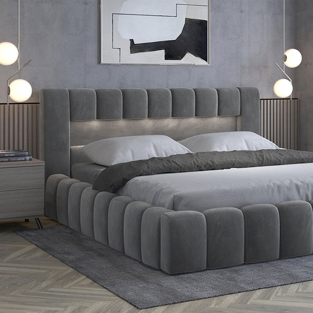 BOXSPRING POSTEL 160/200 Auria Šedá - šedá, dřevo (160/200cm) - Petits-meubles
