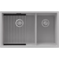 SPÜLBECKEN Praga Slim Duo, 2-er set Grau 76/47 cm 2 Becken + Ablauf-Set + Aufrollbare Abtropffläche ab 80er Unterschrank - Chromfarben/Grau, Kunststoff (76/20/47cm) - Primagran