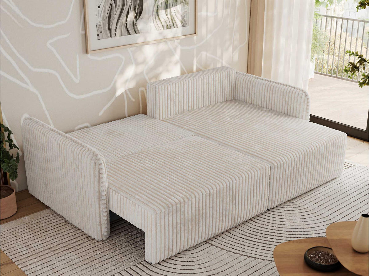 ECKSCHLAFSOFA MESTO L Beige Cord - rechts - Beige/Schwarz, Kunststoff/Textil (147/227cm) - MKS