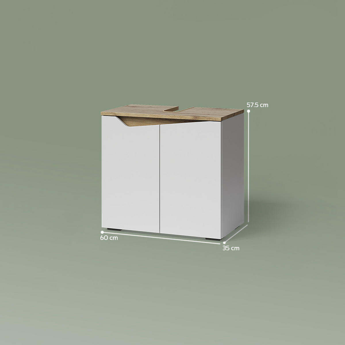WASCHBECKENUNTERSCHRANK Timavo Weiß 60 x 57.5 cm mit 2 Türen - Weiß/Eiche Artisan, Holzwerkstoff (60/57.5/35cm) - Livinity®
