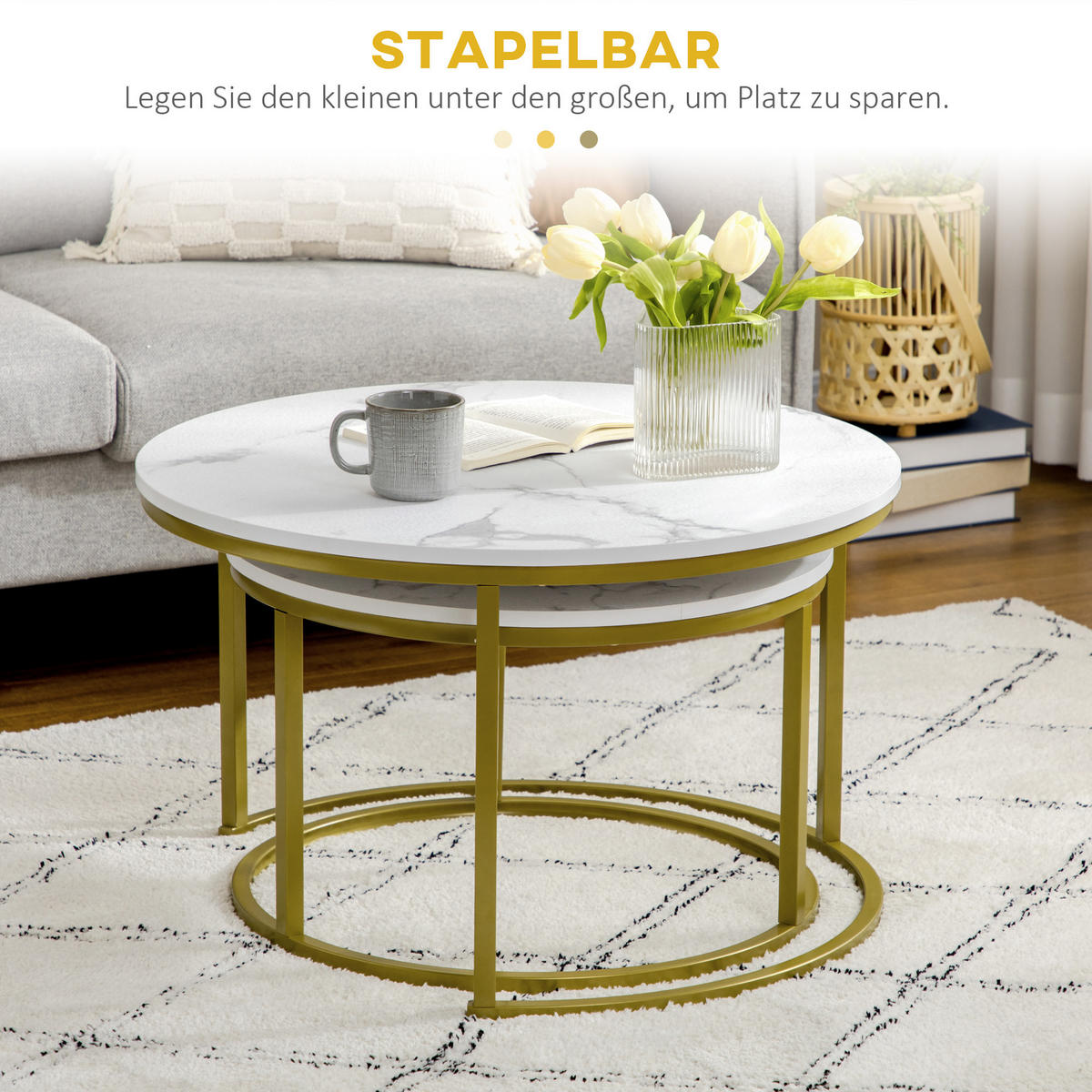 COUCHTISCH 2er-Set, bis 30 kg belastbar, Weiß - Weiß, Metall (74/74/46.3cm) - HOMCOM