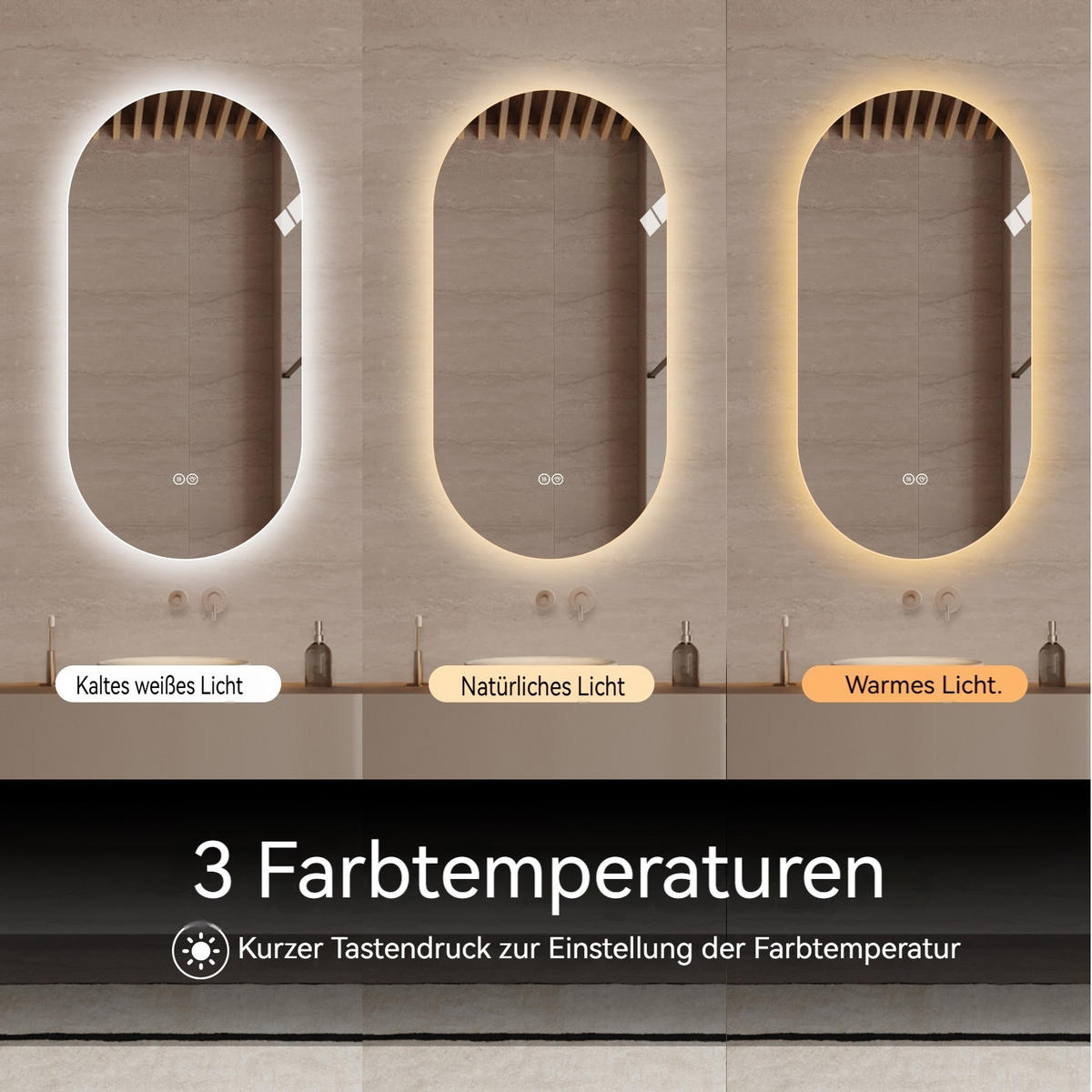 LED Badezimmerspiegel 60x120x3cm,Silber mit 3 Lichtfarben, Entspiegelung & zwei Anschlussarten - Silberfarben, Glas (3/120/60cm) - Modfu