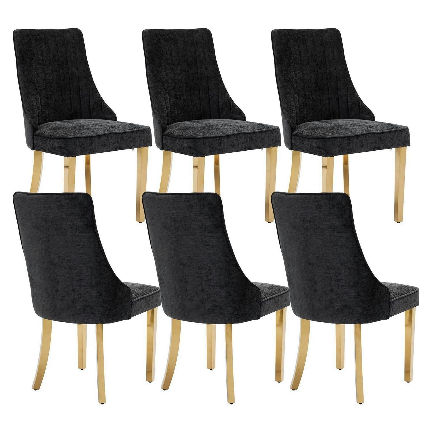 ESSZIMMERSTÜHLE 6er-Set Stoff Schwarz mit goldfarbenen Edelstahlbeinen - Schwarz, Textil (50/95.5/53.8cm)