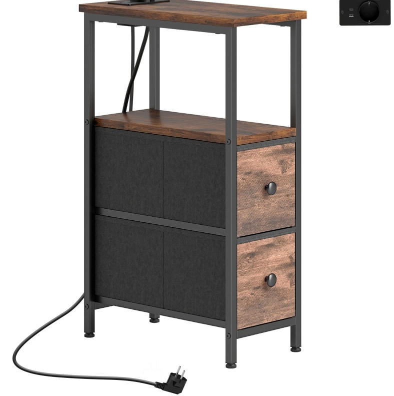 BEISTELLTISCH Rustikalbraun aus Holz mit Ladestation - Braun, Holz (40/20/63cm) - OKMYHOME