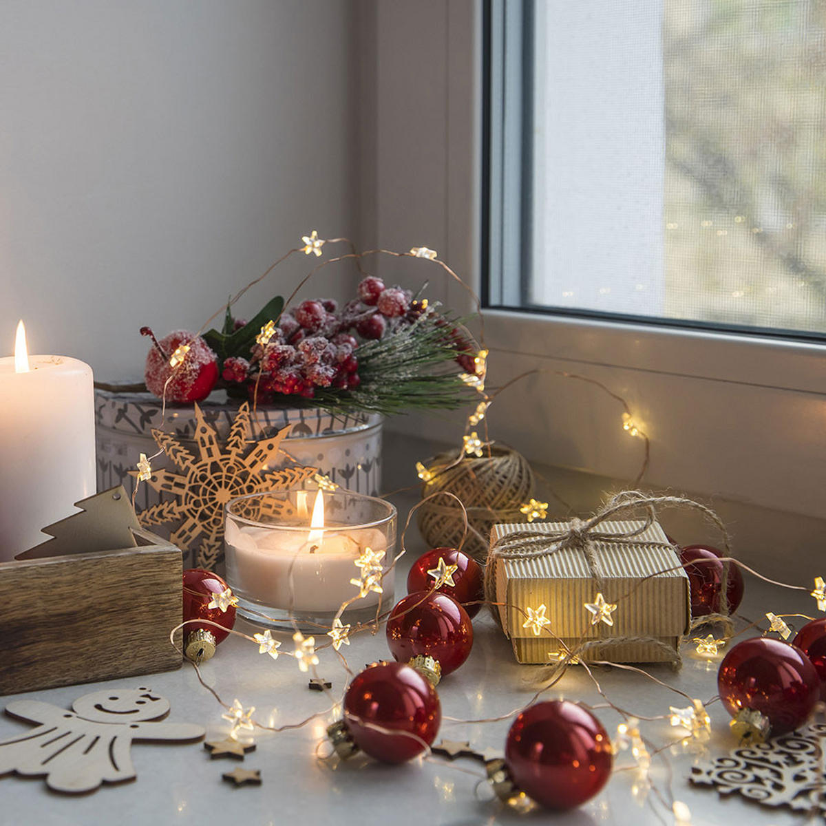 LED Lichterkette Sternen-Design Silber - Silberfarben, Metall (220/2.5/2.5cm) - Globo Lighting