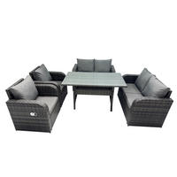 LOUNGEGARNITUR mit Esstisch Polyrattan Dunkelgrau 6-Sitzer - Dunkelgrau/Grau, Glas/Kunststoff - Fimous