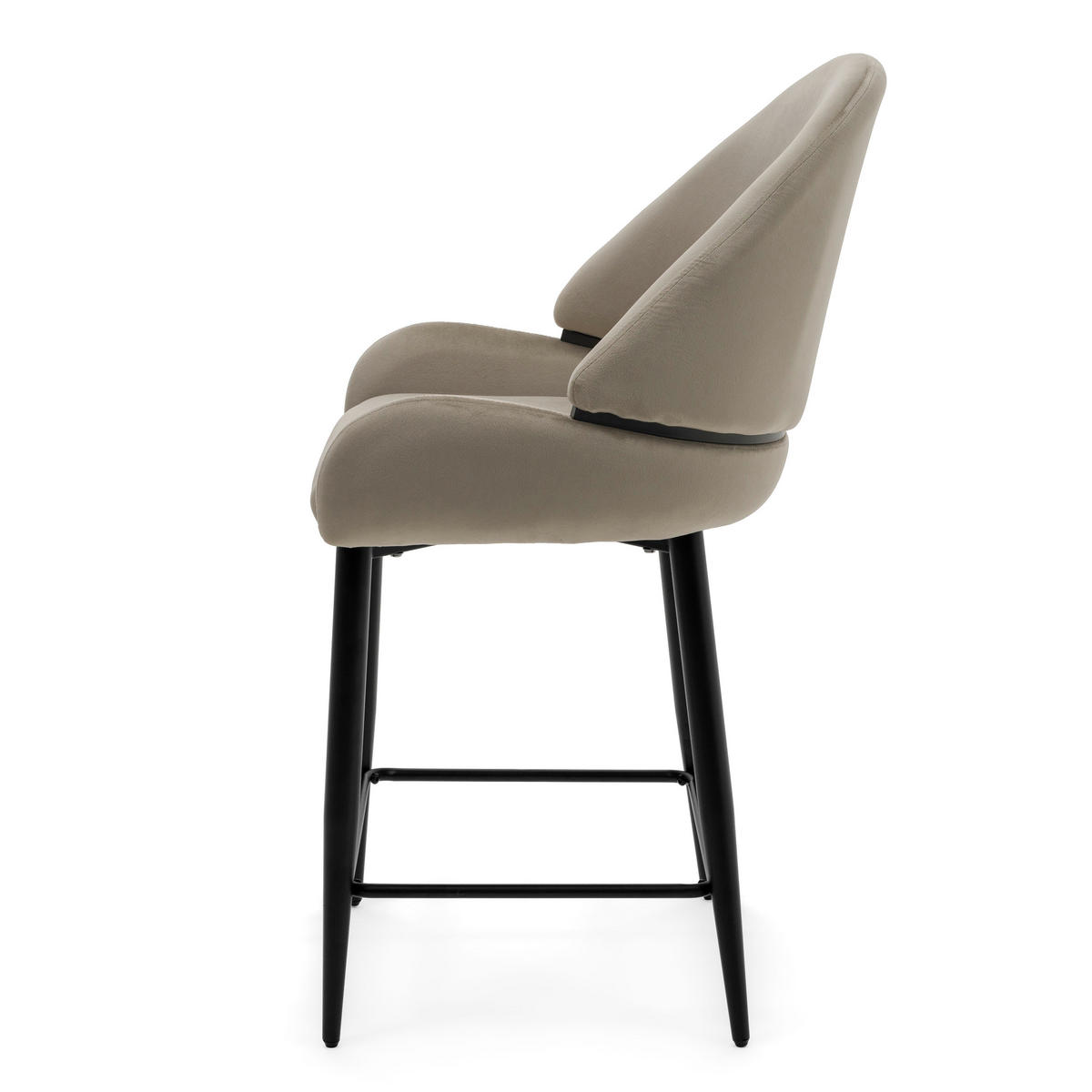 BARHOCKER BERGAMO gepolsterter mit Steppung - dunkelbeige - Samt Velour - Beige/Schwarz, Textil/Metall (56/106/61cm) - NEW HOME