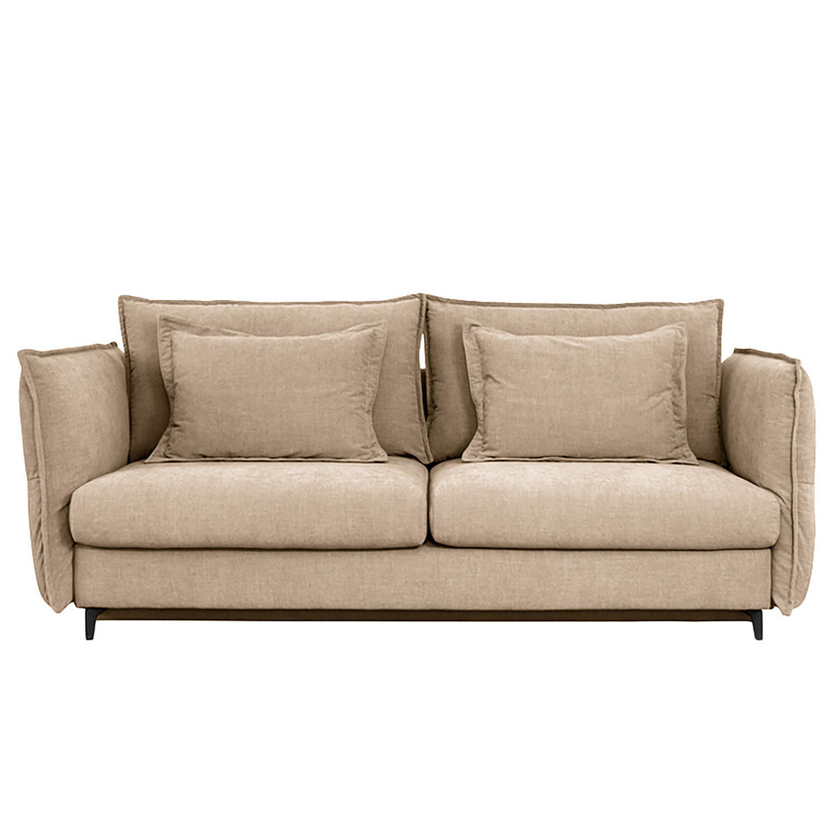 SCHLAFSOFA - Webstoff - Hellbraun/Schwarz, Textil/Metall (256/101/115cm) - home24