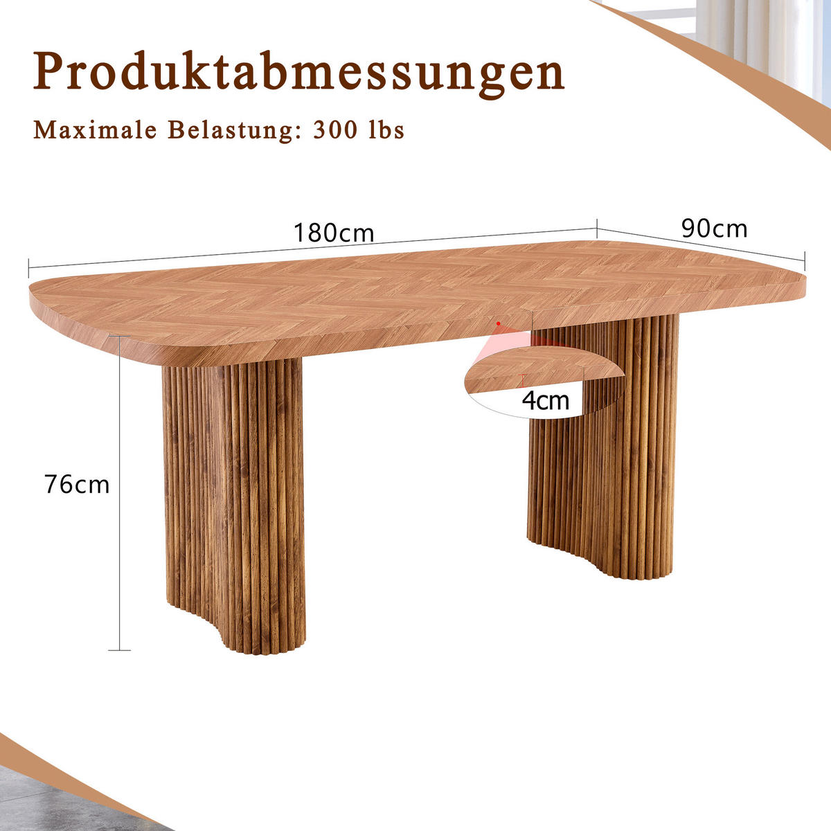ESSTISCH 180/90/76 cm nussbaumfarben aus MDF mit bogenförmigem Säulengestell - Braun, Holzwerkstoff (180/90/76cm) - OKWISH