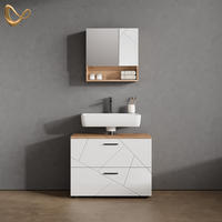 BADMÖBEL-SET Ronco Weiß Hochglanz/Goldkraft Eiche 2 Teile - Weiß Hochglanz/Eiche Wotan, Holzwerkstoff (80/55/41cm) - Livinity®