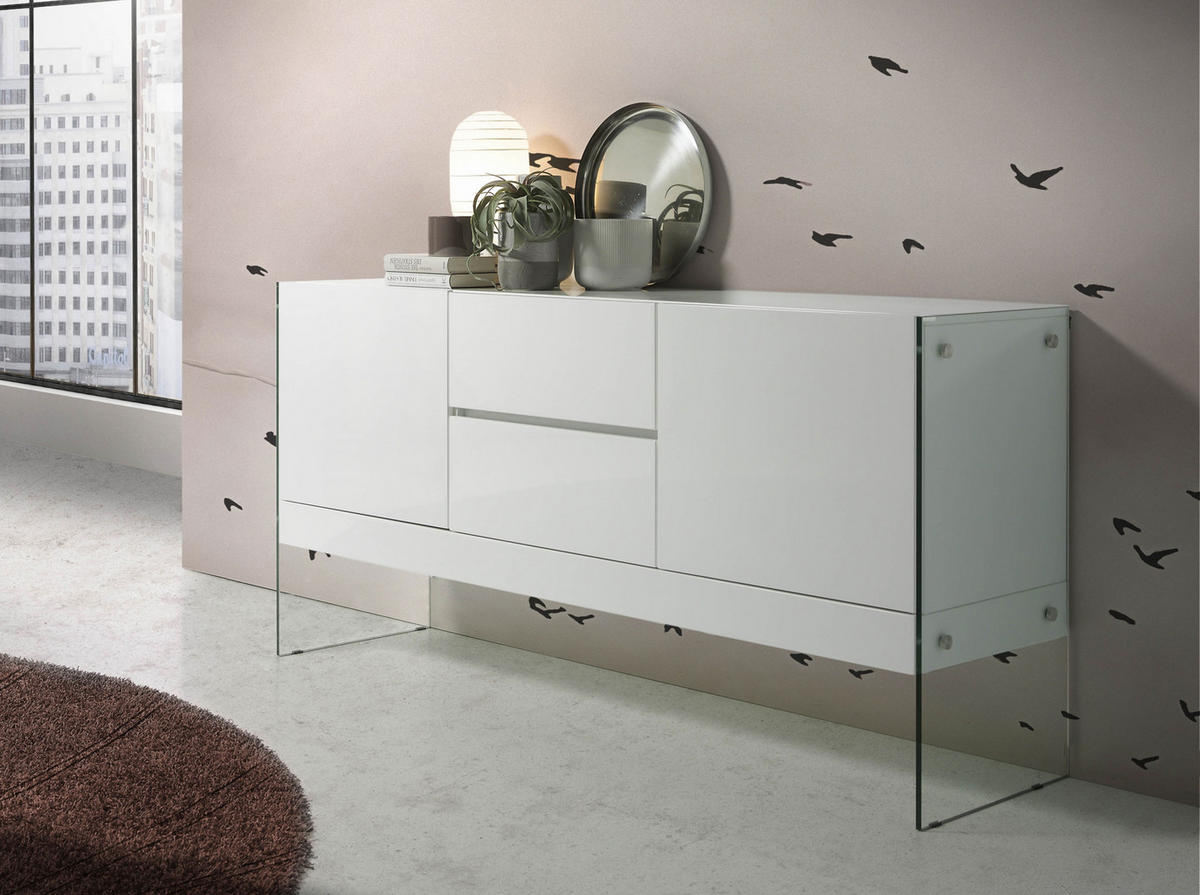 SIDEBOARD Glas Weiß 180/45/85 cm - Transparent/Weiß, Glas/Holz (180/85/45cm) - ANGEL CERDA