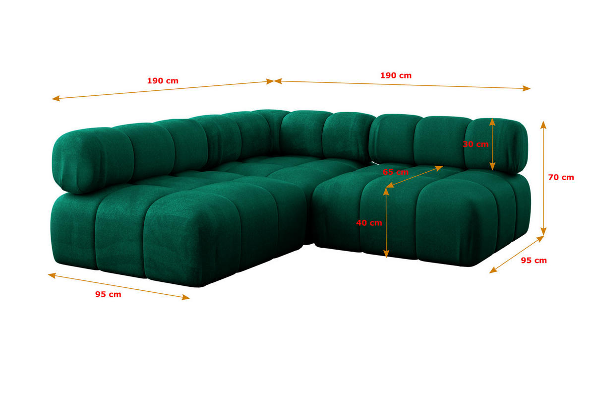 ECKSOFA modulares Sofa Samaro-L1 - 190x190x70 cm Dunkelgrün Velours - Dunkelgrün, Holzwerkstoff/Textil (190/190cm) - ALTDECOR