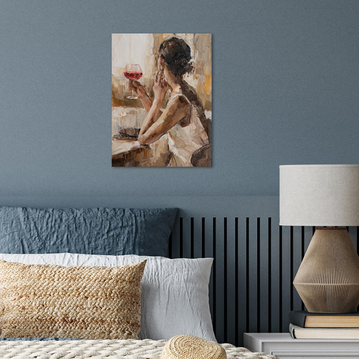 PLAKÁT Olejomalba - Žena - Víno 30x40 cm - světle hnědá, papír (30/40/0.1cm) - MuchoWow