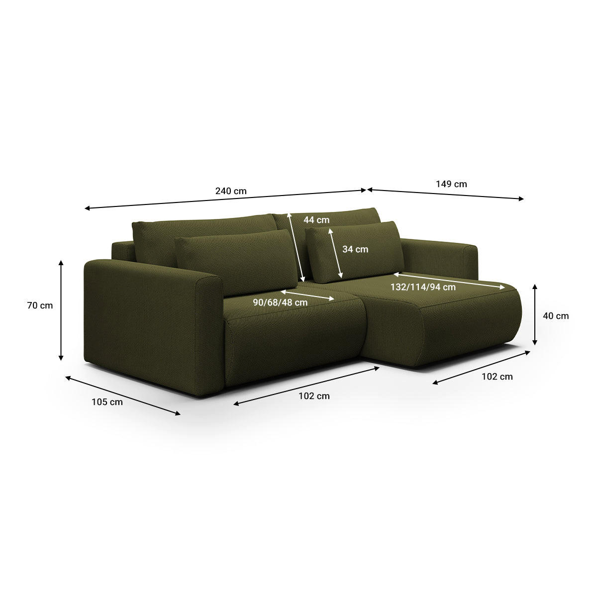 ECKSOFA Evy 3 Sitzplätze Grün - Grün, Holz (240/149cm) - Petits-meubles