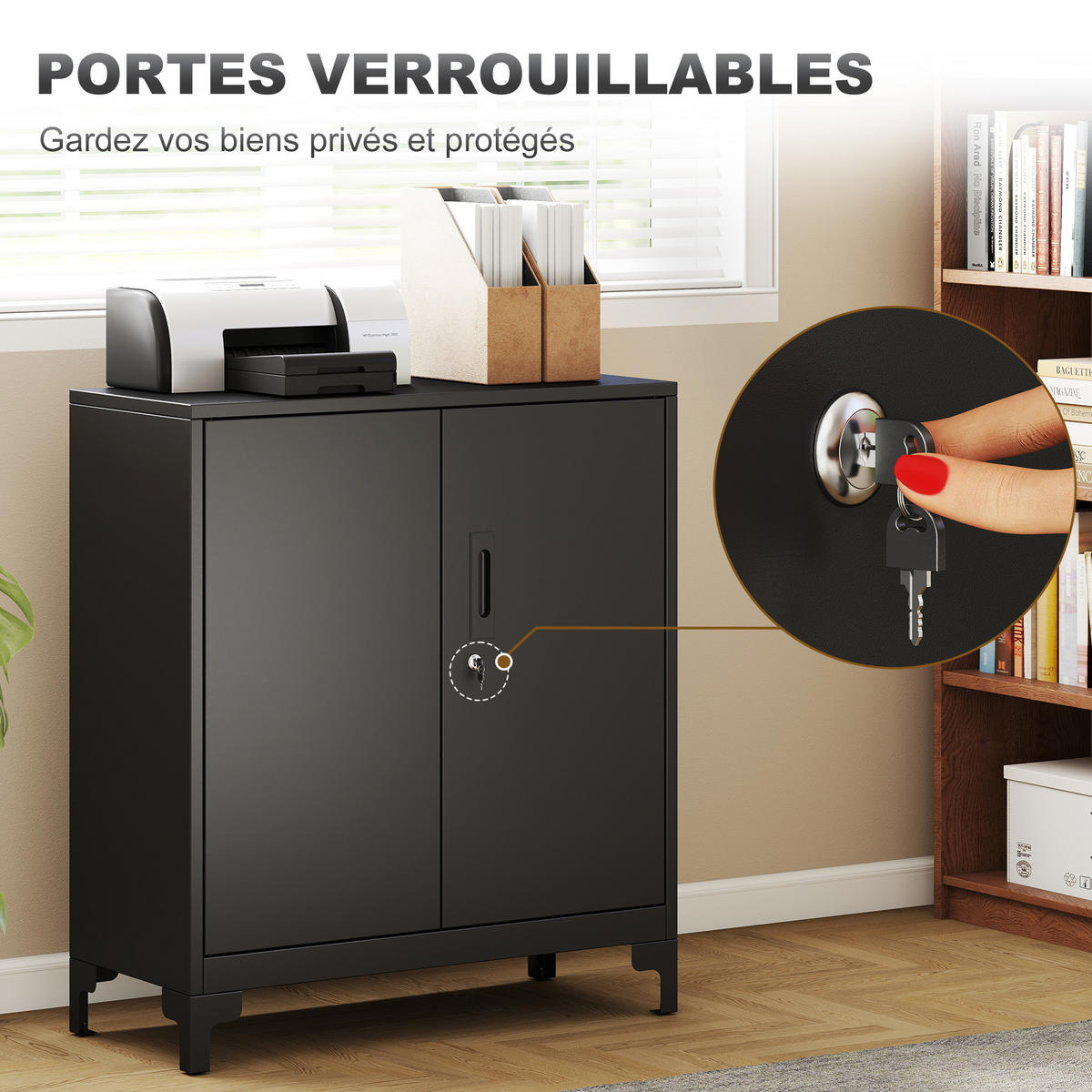 AKTENSCHRANK DE-14513 2 Ebenen, 2 abschließbare Türen Schwarz - Schwarz, Metall (35/91/80cm) - ComfortXL