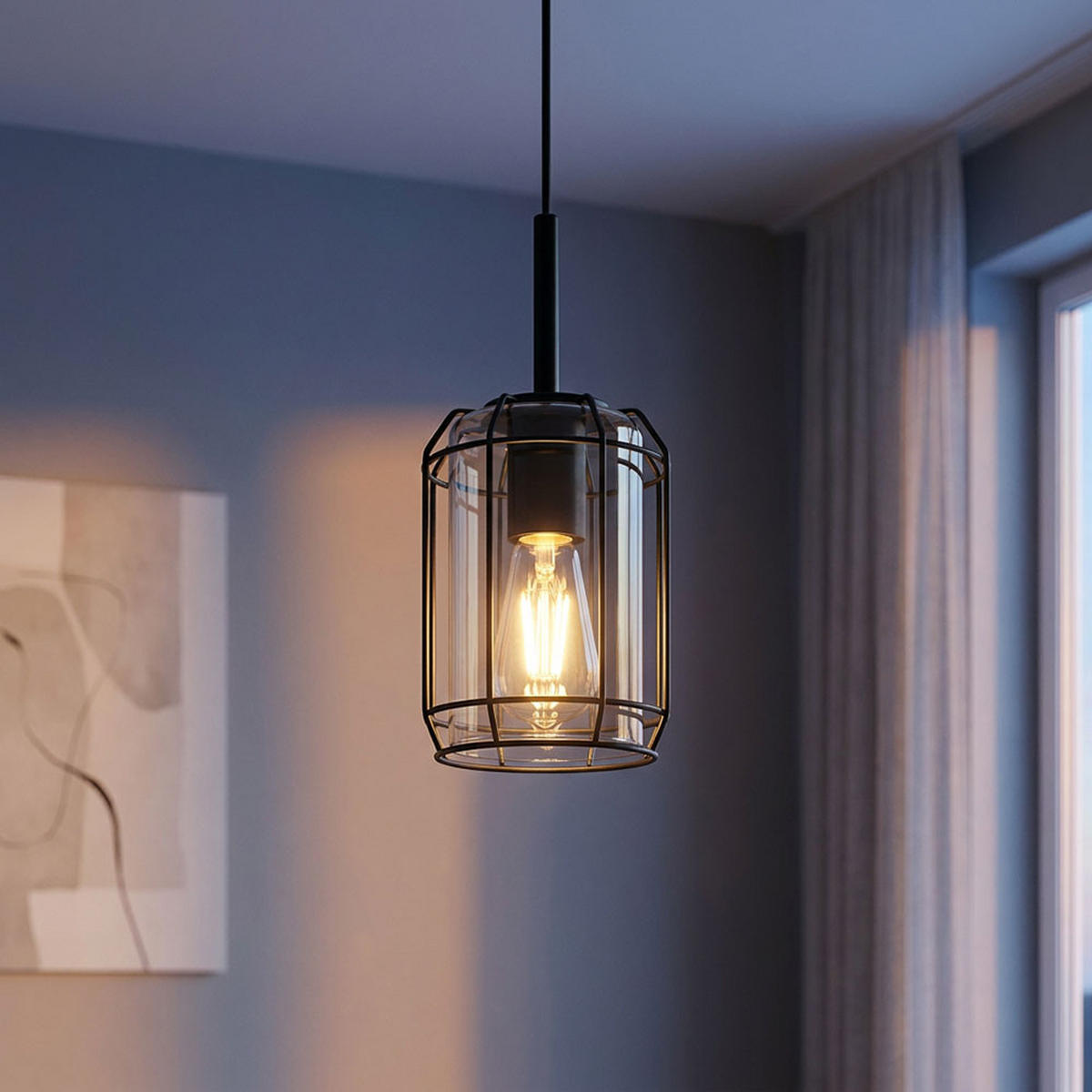 HÄNGELEUCHTE Metall Schwarz Rauchgrau - Schwarz, Glas (13/13/120cm) - Globo Lighting