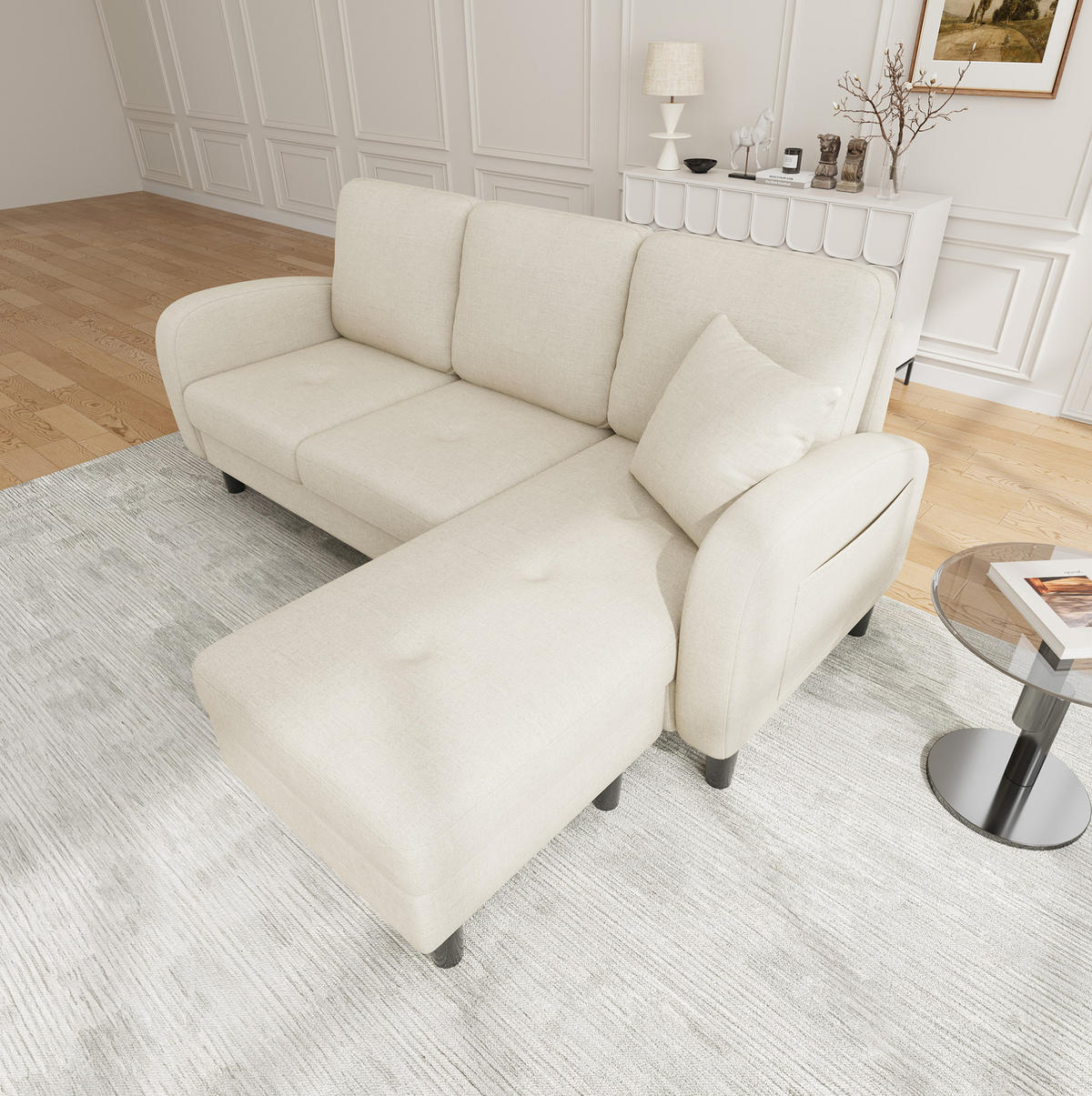 SOFA modular mit Chaiselongue 166 x 118 x 77 cm hellbeige - Beige, Kunststoff (166/118cm) - IVMEU