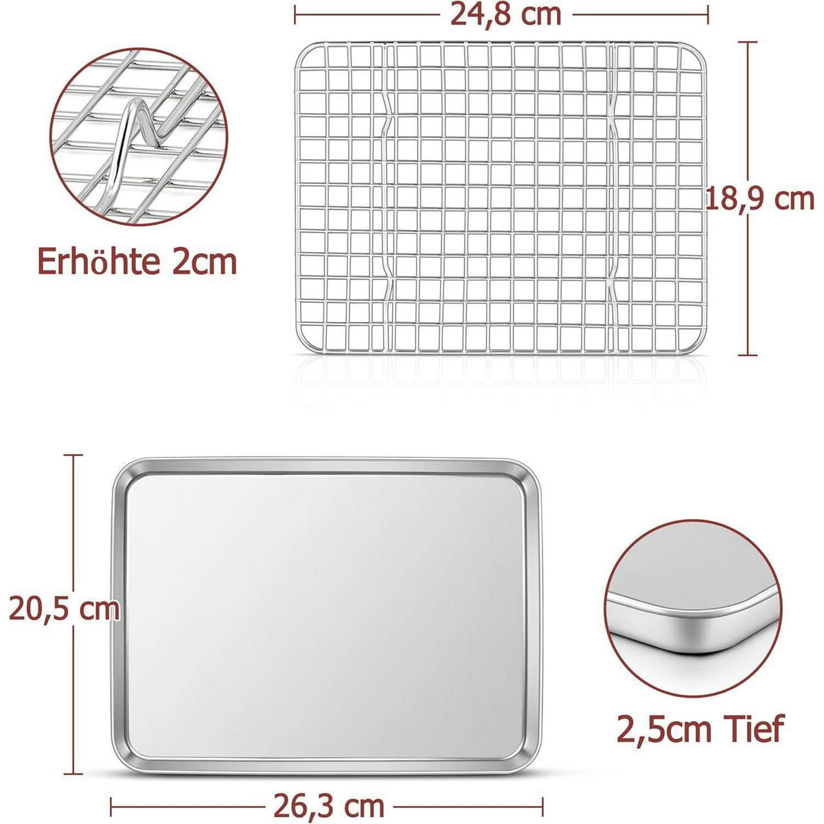 BACKBLECH mit Abkühlgitter 26,3 x 20,5 cm Edelstahl - Silberfarben, Metall (20.5/2.5/26.5cm)