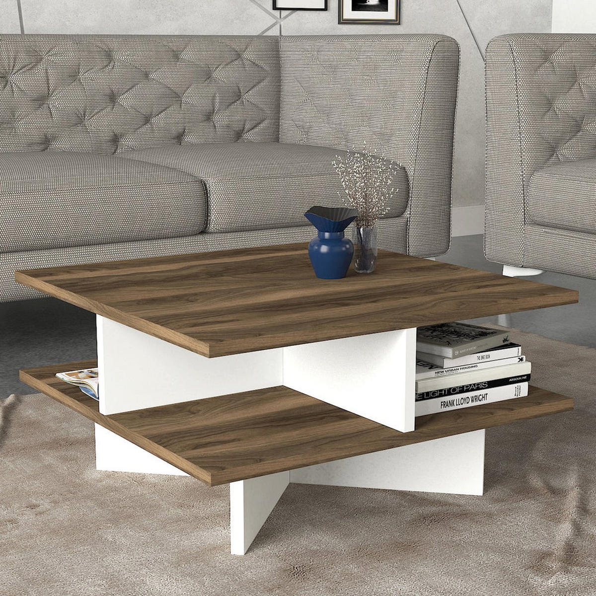 COUCHTISCH Hamton Walnuss Weiß - Walnussfarben/Weiß, Holzwerkstoff (60/60/31cm) - moebel17