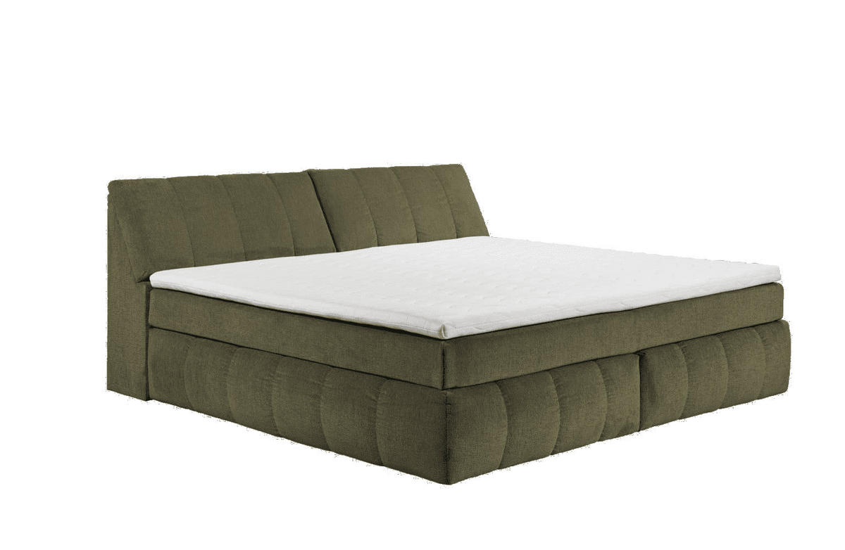 BOXSPRINGBETT XXL 240x200 – 7‑Zonen-Tonnentaschenfederkern, H2, Topper, Unterbox & Bettkasten - Grün, Holz/Kunststoff (200/240cm) - ed exciting design