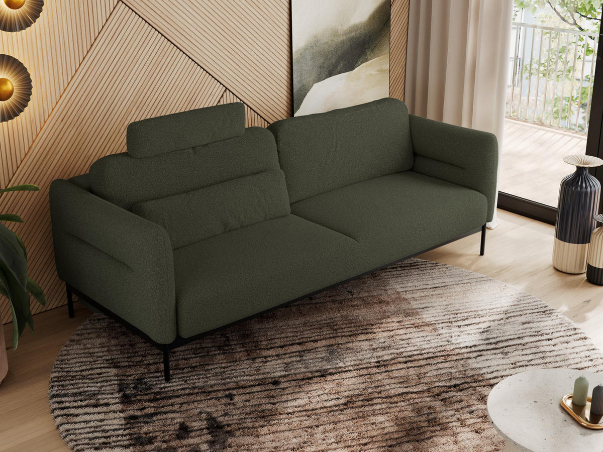 SOFA SALENTO Grün Boucle - Schwarz/Grün, Textil/Metall (221/82/101cm) - MKS