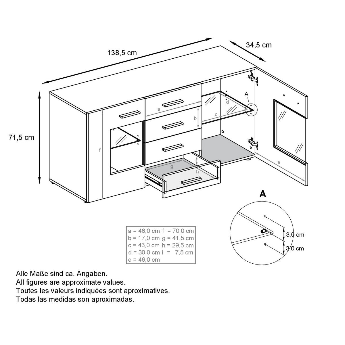 SIDEBOARD Noah Bordeaux Hochglanz - Bordeaux, Holzwerkstoff (139/72/35cm) - Vladon